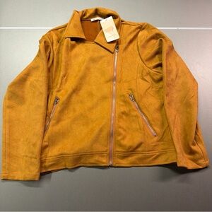 KIRUNDO Women's Super Soft Faux Suede Camel Trendy Moto Jacket SZ Large NEW
